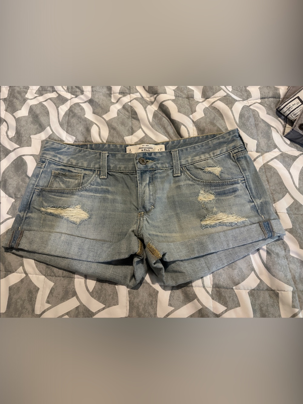 Abercrombie & Fitch Light Wash Distressed Denim Shorts